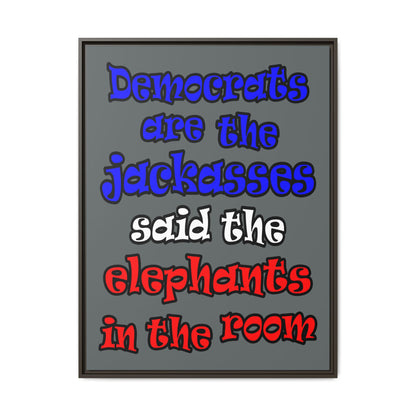 donkeys and elephants - framed canvas art (dark grey)