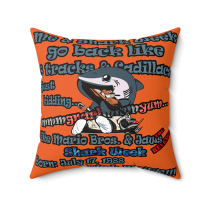 shark week - Faux Suede Square Pillow - (orange)