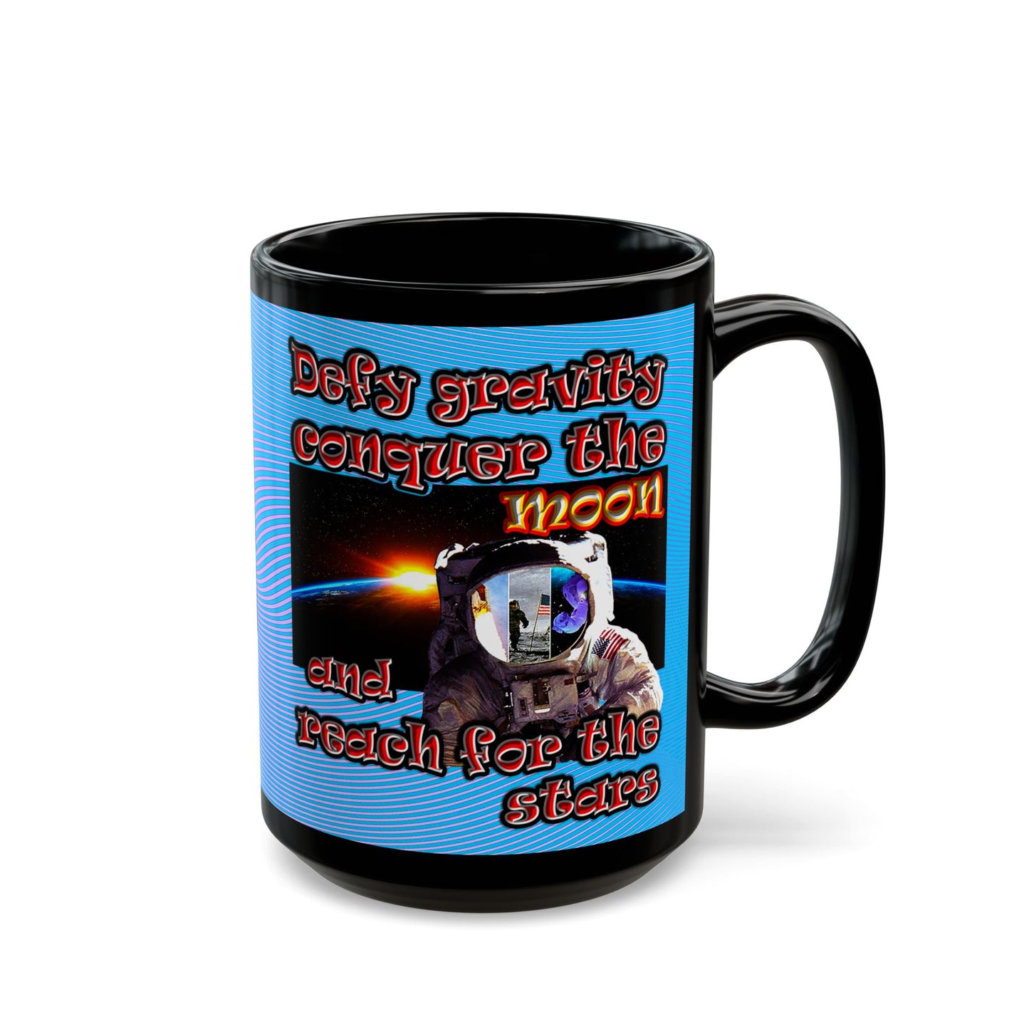 defy conquer reach - Black Mug (light blue-purple wave)