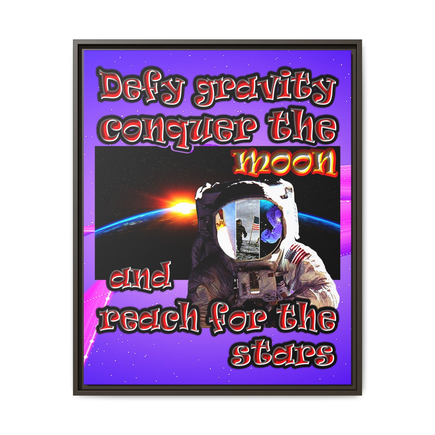 defy conquer reach - framed canvas art (purple-pink wave)