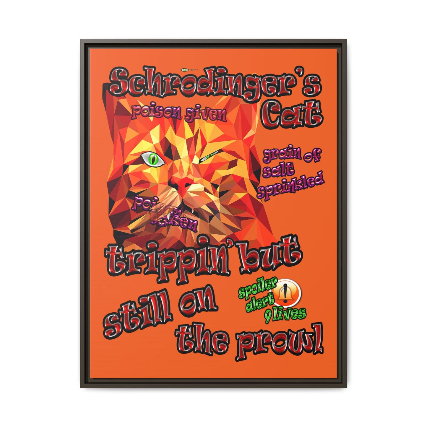 schrodinger's cat - framed canvas art (orange)