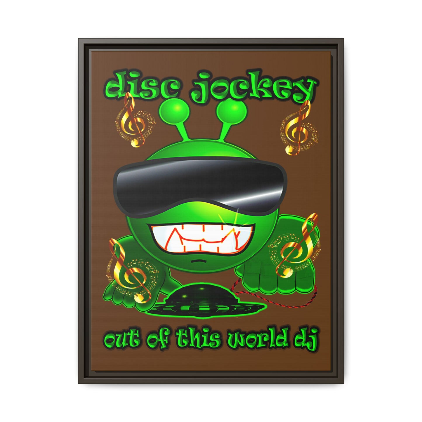 disc jockey - framed canvas art (brown)