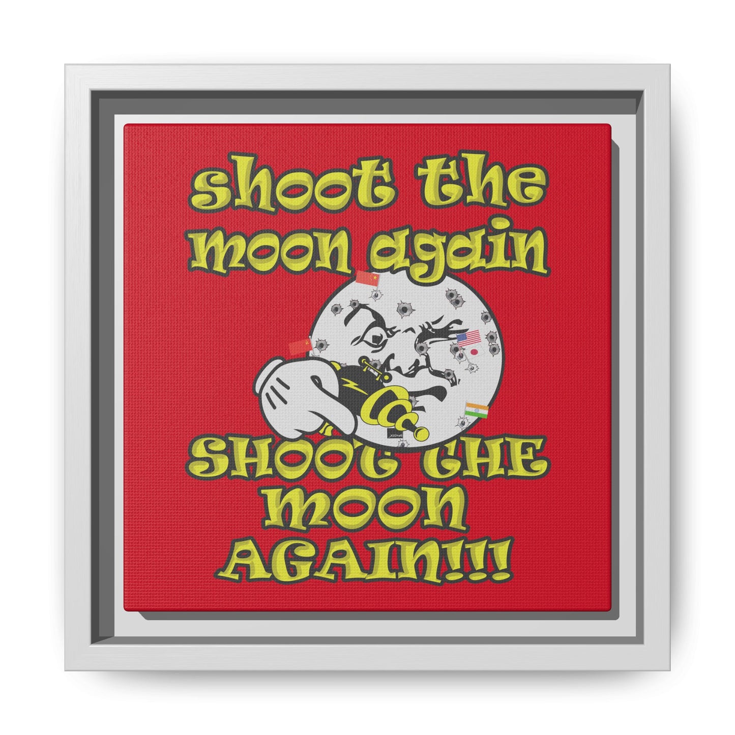 shoot the moon again - framed canvas art (dark red)