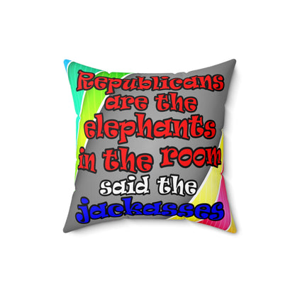 donkeys and elephants - Spun Polyester Square Pillow - (rainbow split)