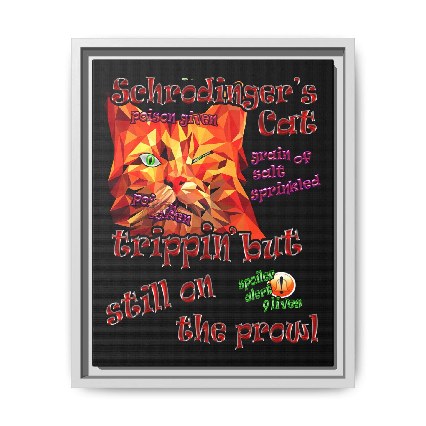schrodinger's cat - framed canvas art (black)