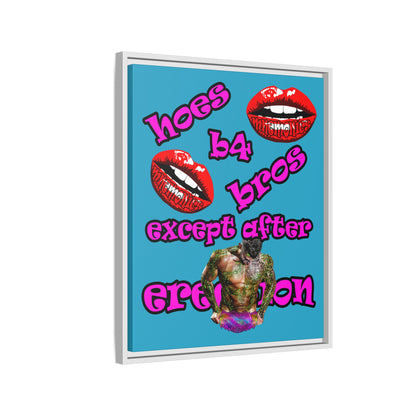 hoes b4 bros - framed canvas art (turquoise)