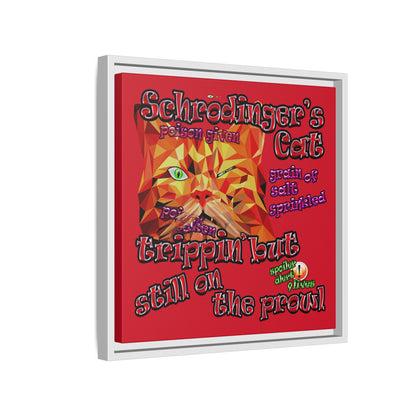 schrodinger's cat - framed canvas art (dark red)
