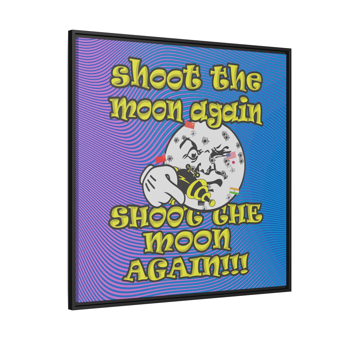 shoot the moon again - framed canvas art (light blue-purple wave)