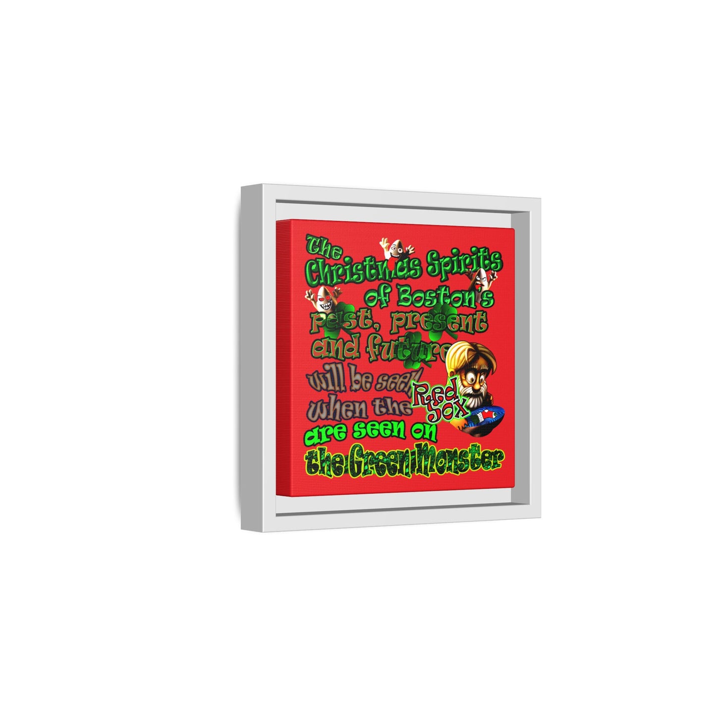 christmas spirits of boston - framed canvas art (red)
