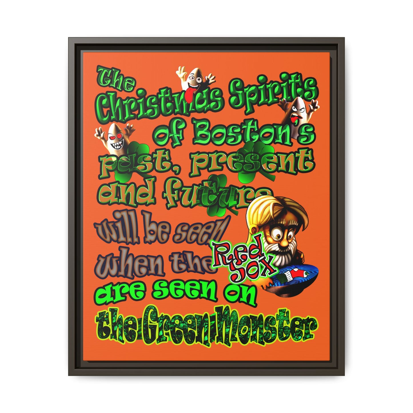 christmas spirits of boston - framed canvas art (orange)