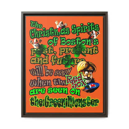 christmas spirits of boston - framed canvas art (orange)