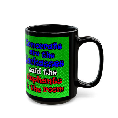 donkeys and elephants - Black Mug (logo green)