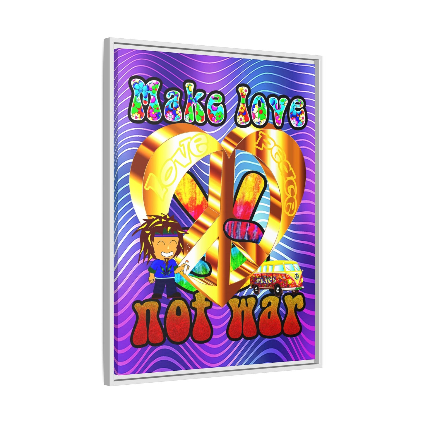 love peace - framed canvas art (purple wave)