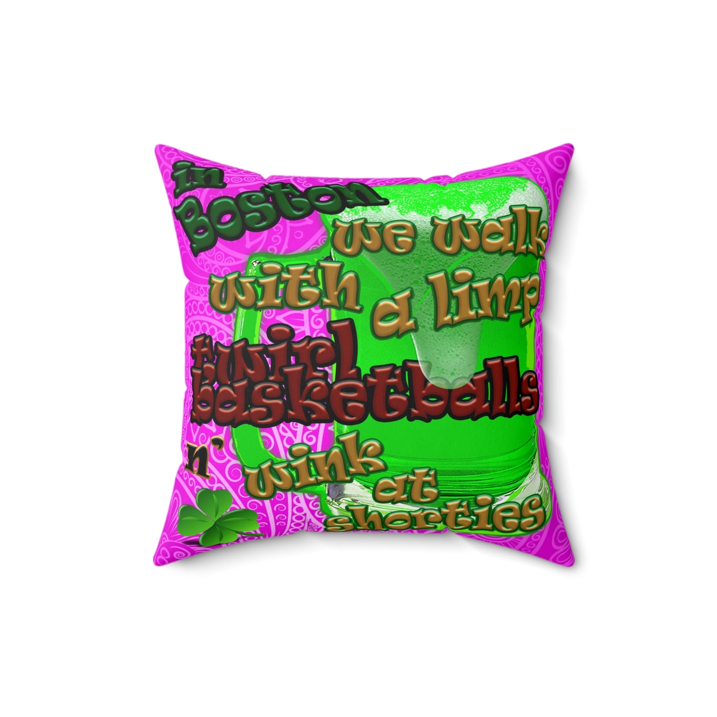 celtics logo - Spun Polyester Square Pillow - (pink swirl)