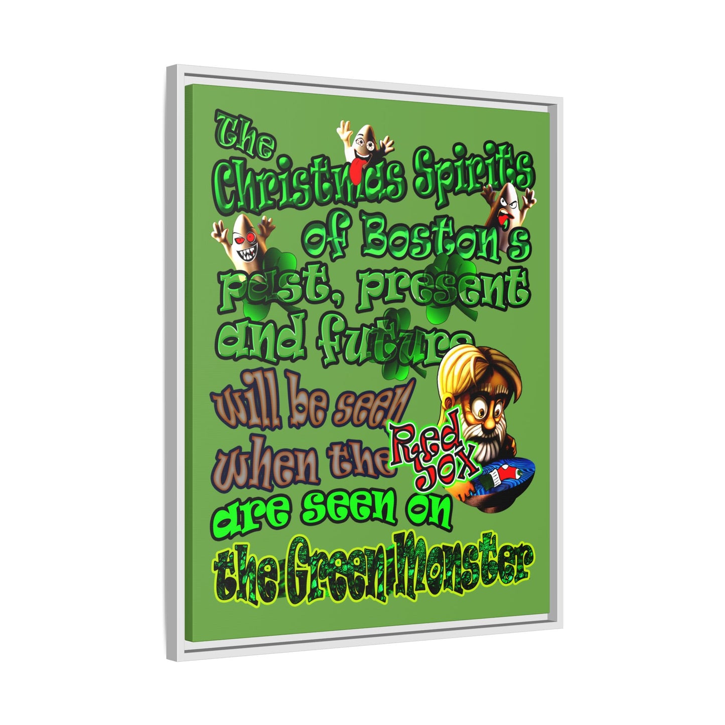 christmas spirits of boston - framed canvas art (green)