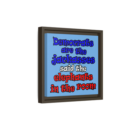 donkeys and elephants - framed canvas art (light blue)