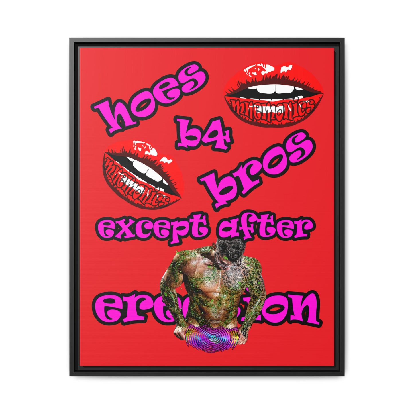 hoes b4 bros - framed canvas art (red)