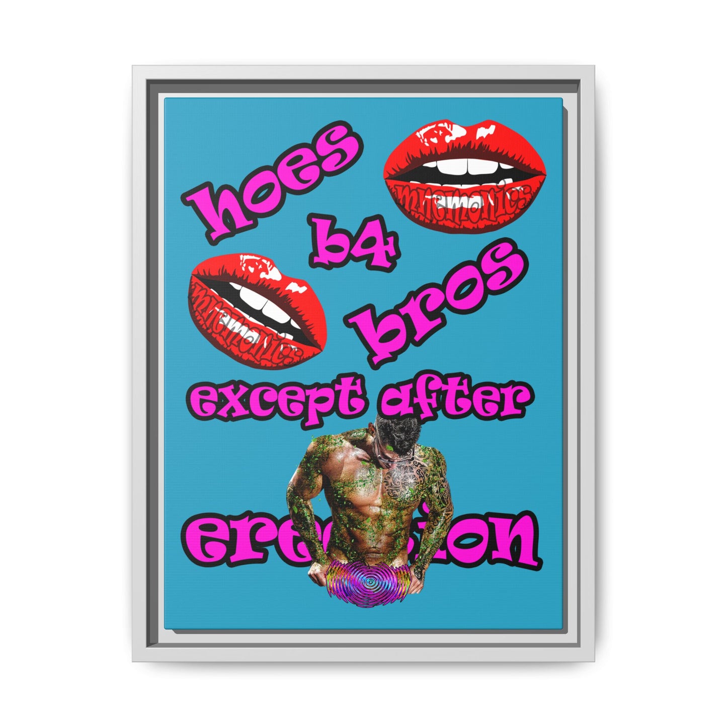 hoes b4 bros - framed canvas art (turquoise)
