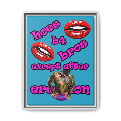hoes b4 bros - framed canvas art (turquoise)
