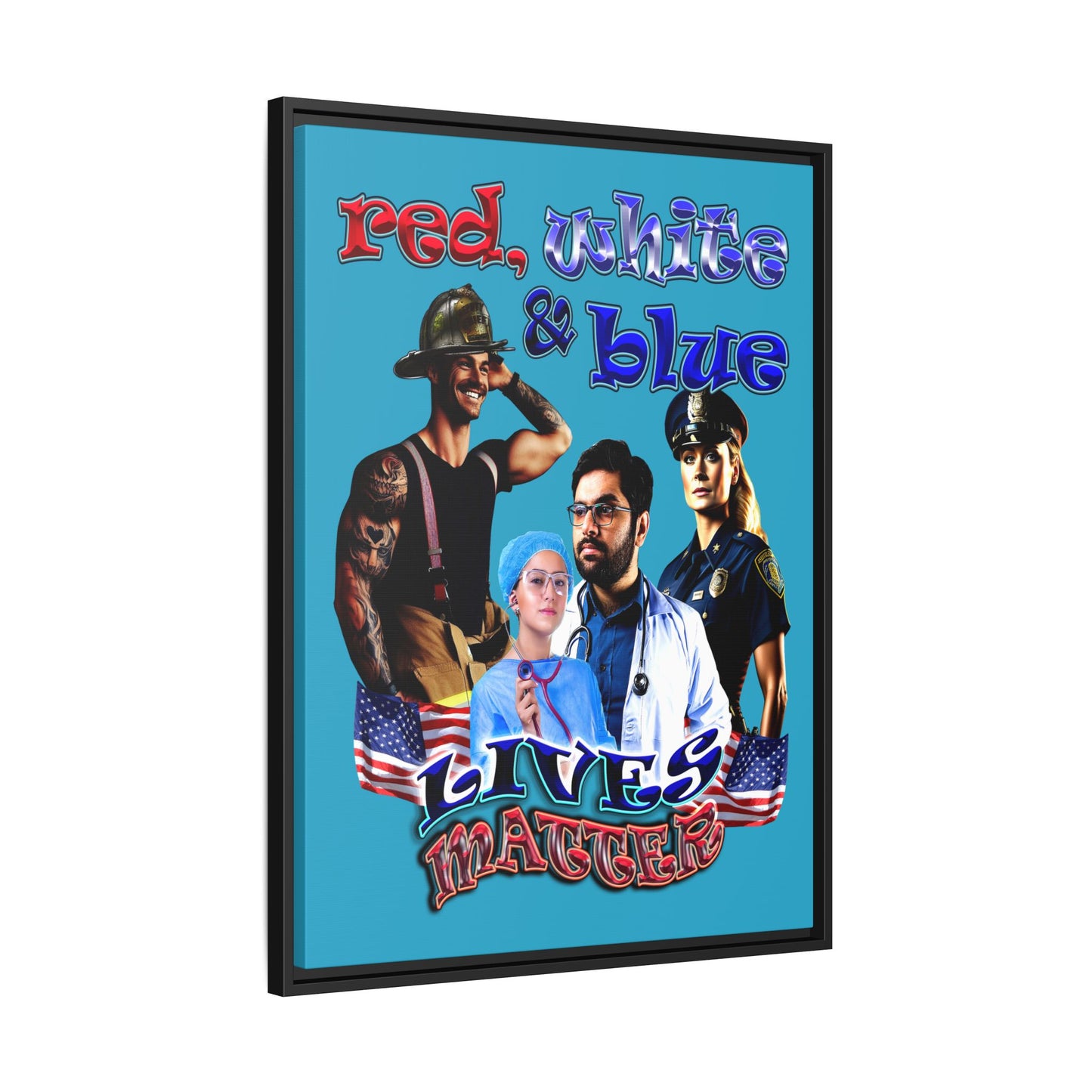 rw&b lives matter - framed canvas art (turquoise)