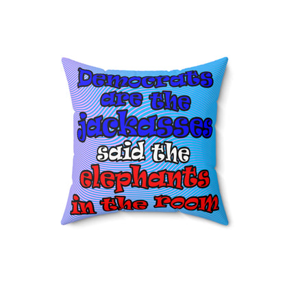 donkeys and elephants - Spun Polyester Square Pillow - (light blue-purple wave)