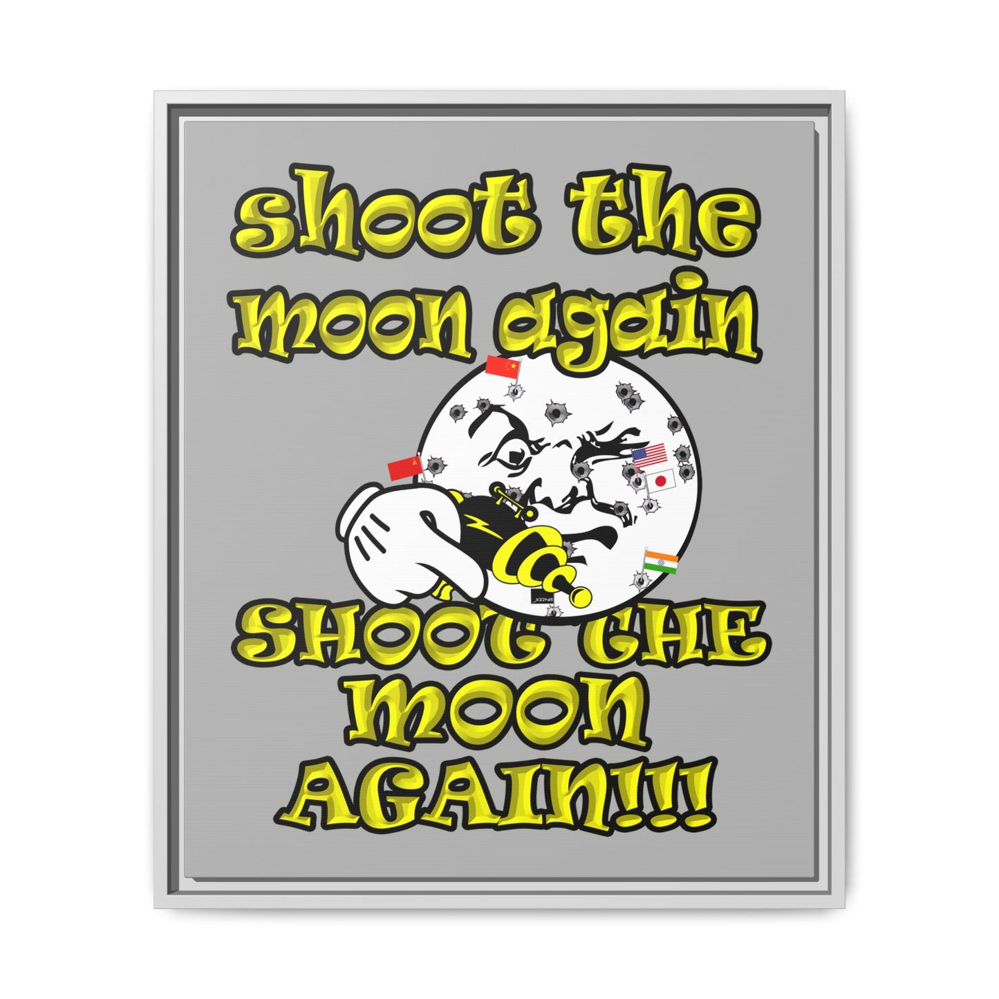 shoot the moon again - framed canvas art (light grey)