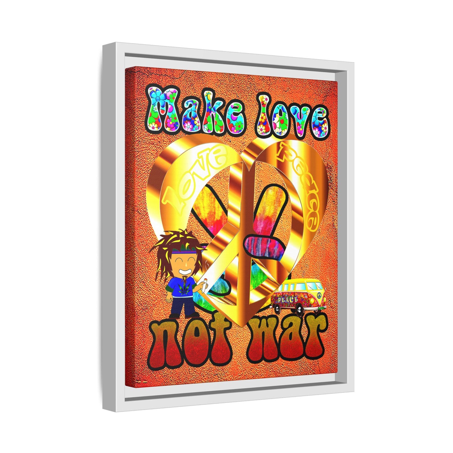 love peace - framed canvas art (burnt orange)