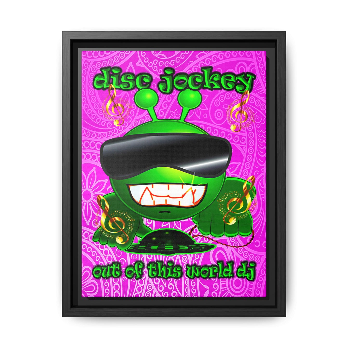 disc jockey - framed canvas art (pink swirl)