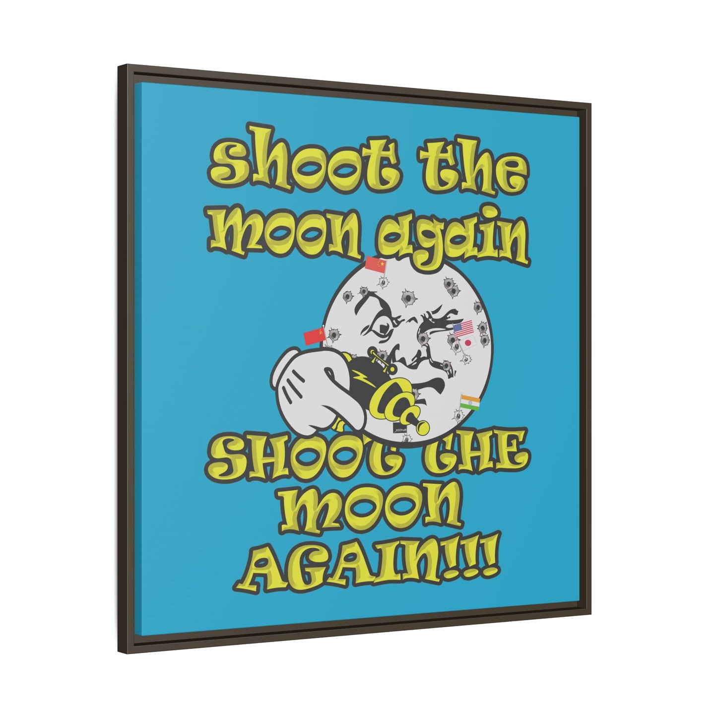 shoot the moon again - framed canvas art (turquoise)