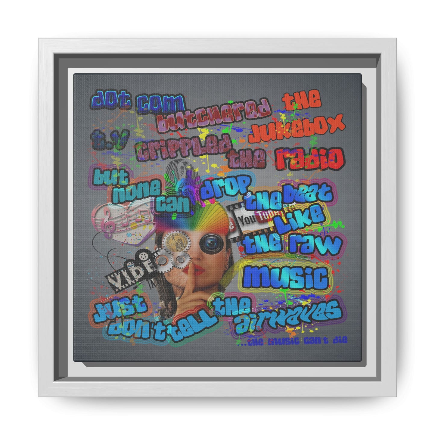 drop the beat - framed canvas art (grey-light grey)