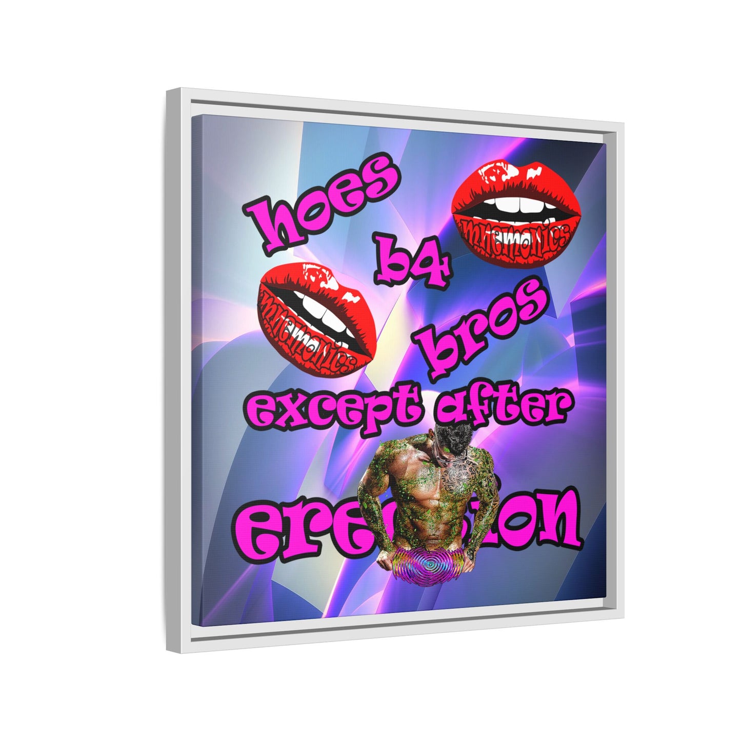 hoes b4 bros - framed canvas art (grey-pink wave)