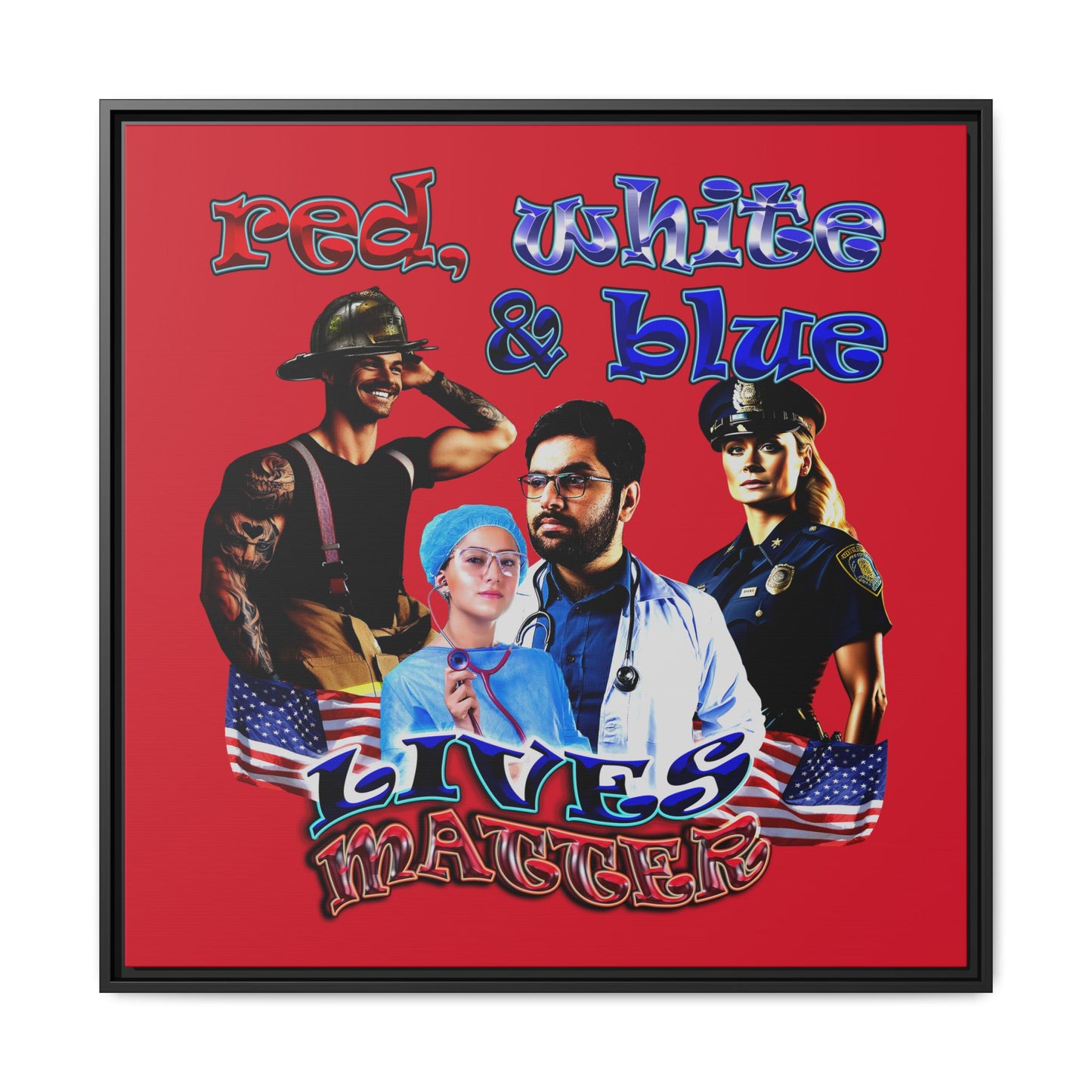 rw&b lives matter - framed canvas art (dark red)