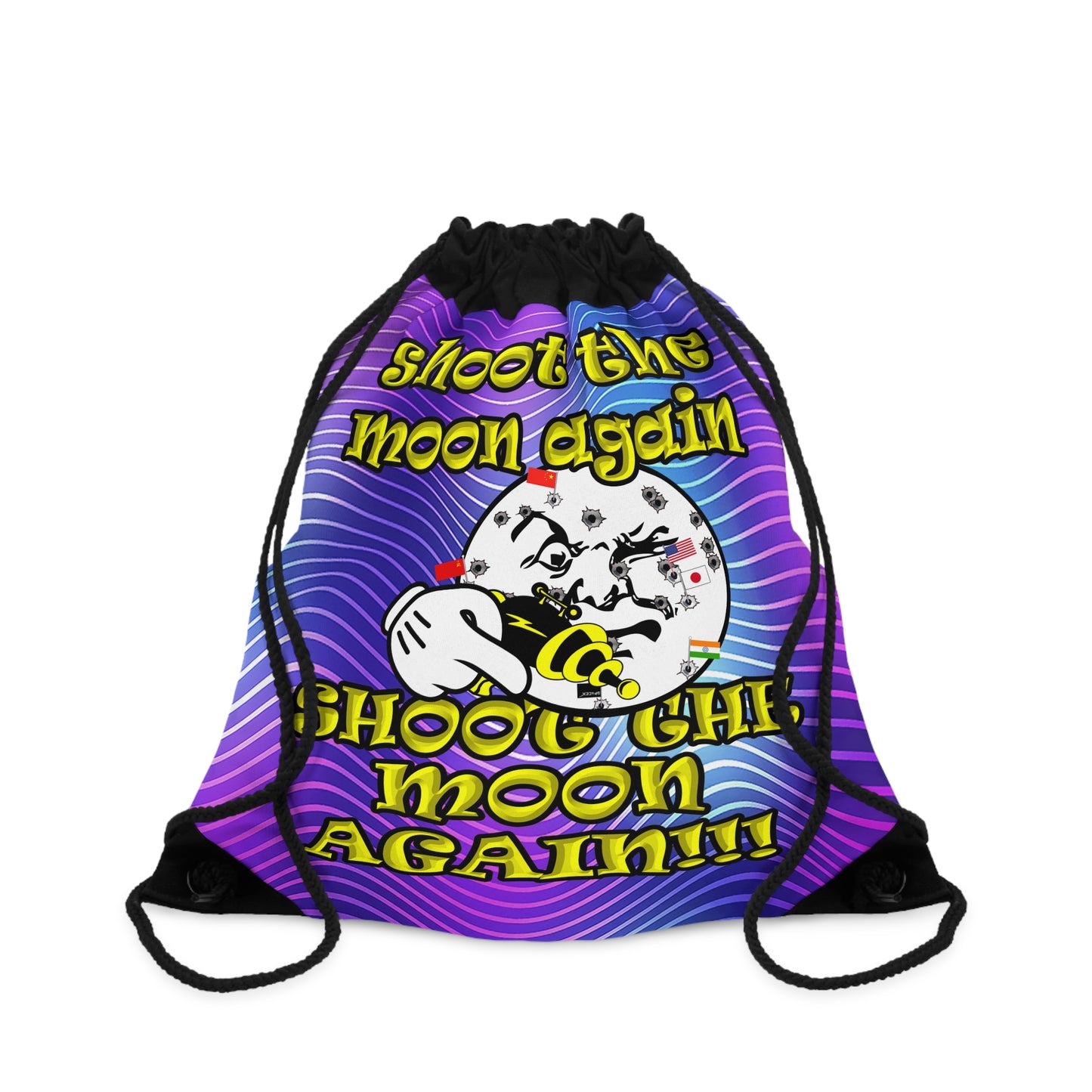 shoot the moon again - Drawstring Bag (purple wave)