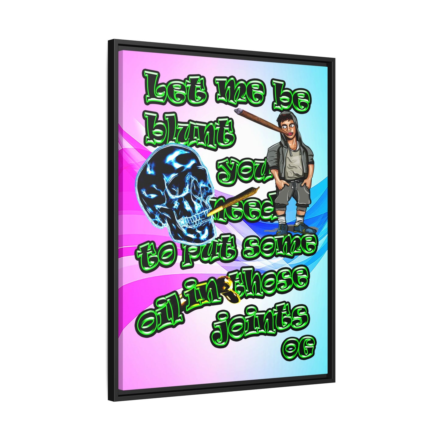 og - framed canvas art (light blue-pink wave)