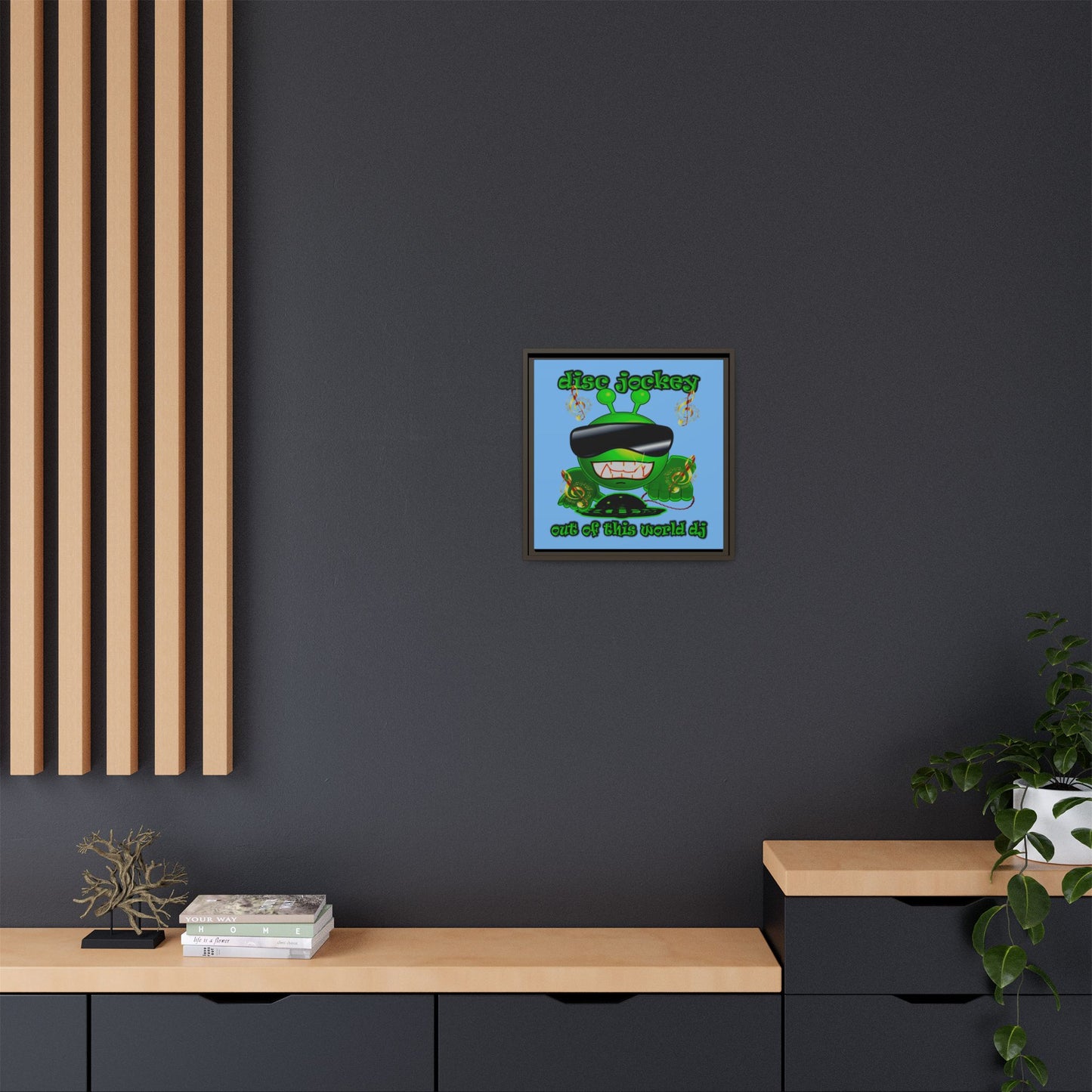 disc jockey - framed canvas art (light blue)