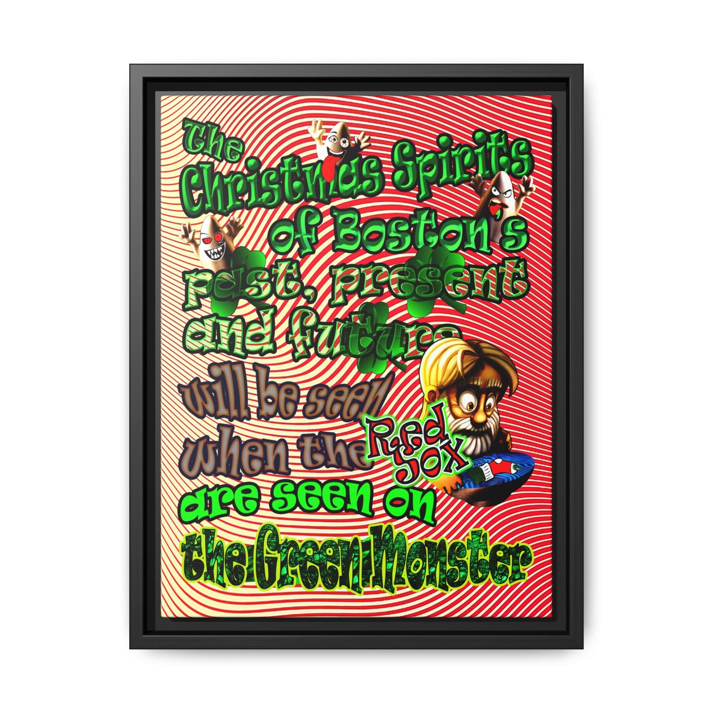 christmas spirits of boston - framed canvas art (yellow-orange wave)