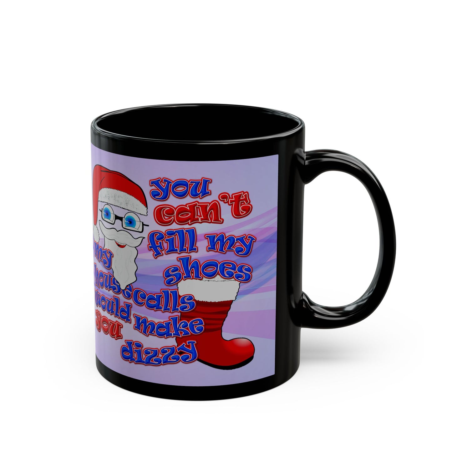 santa's shoes - Black Mug (light blue-pink wave)