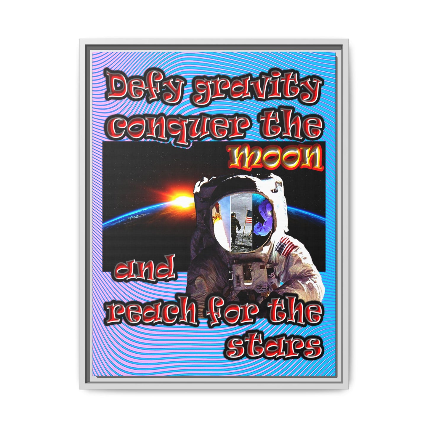 defy conquer reach - framed canvas art (light blue-purple wave)