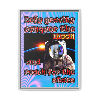 defy conquer reach - framed canvas art (light blue-purple wave)