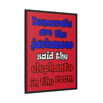 donkeys and elephants - framed canvas art (dark red)