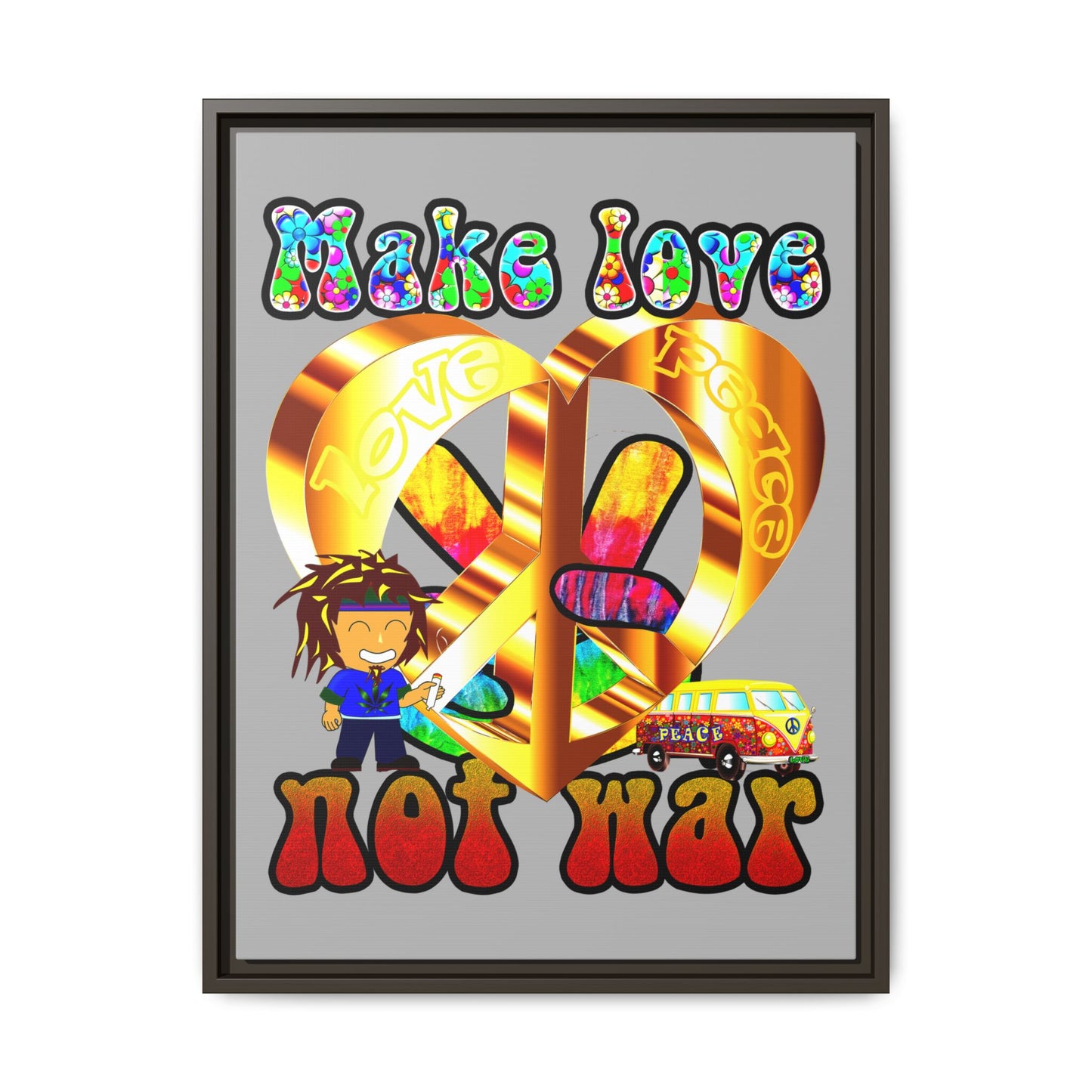 love peace - framed canvas art (light grey)