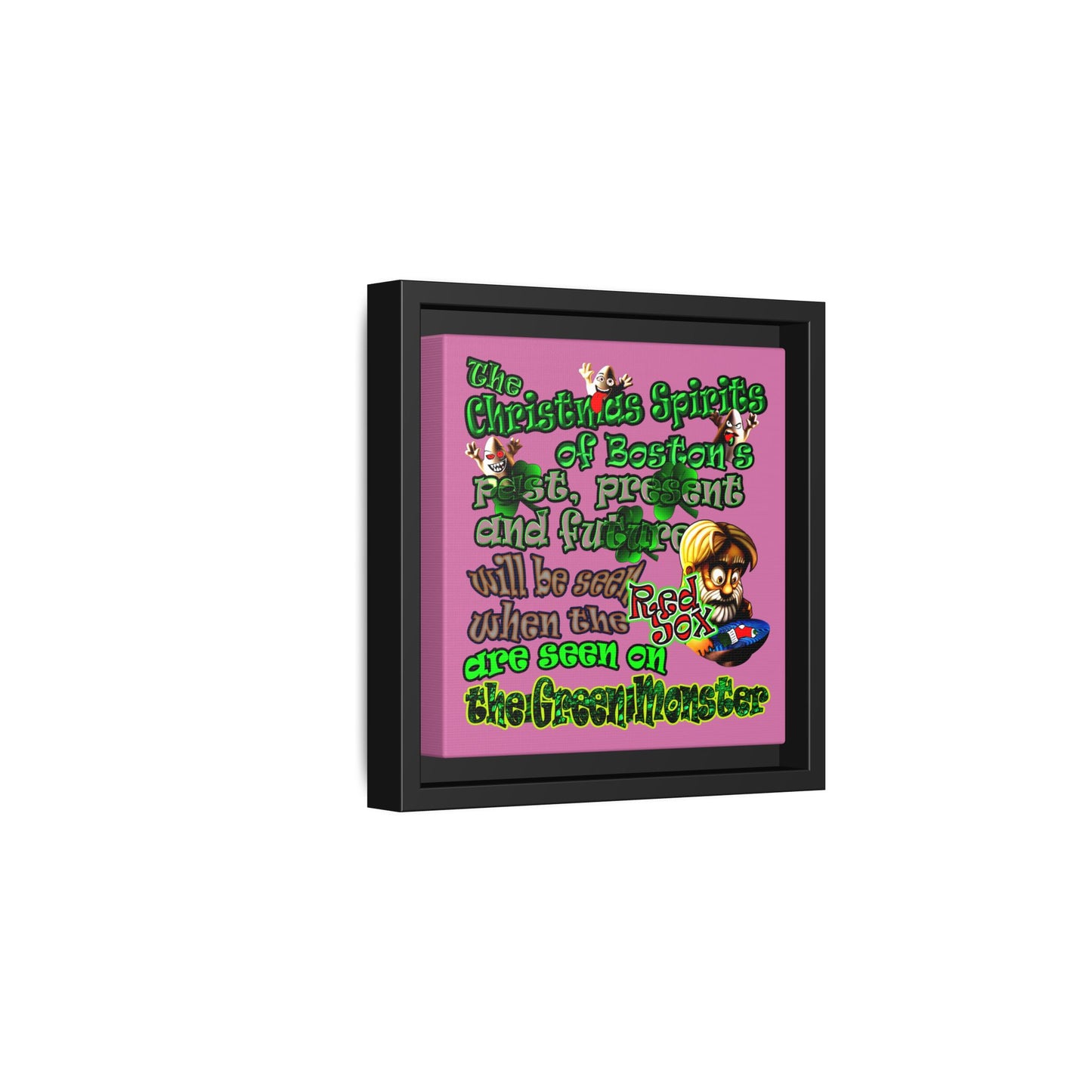 christmas spirits of boston - framed canvas art (light pink)