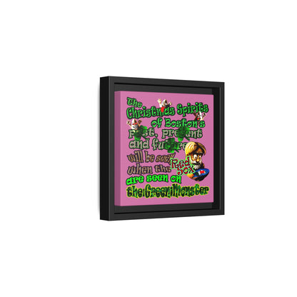 christmas spirits of boston - framed canvas art (light pink)