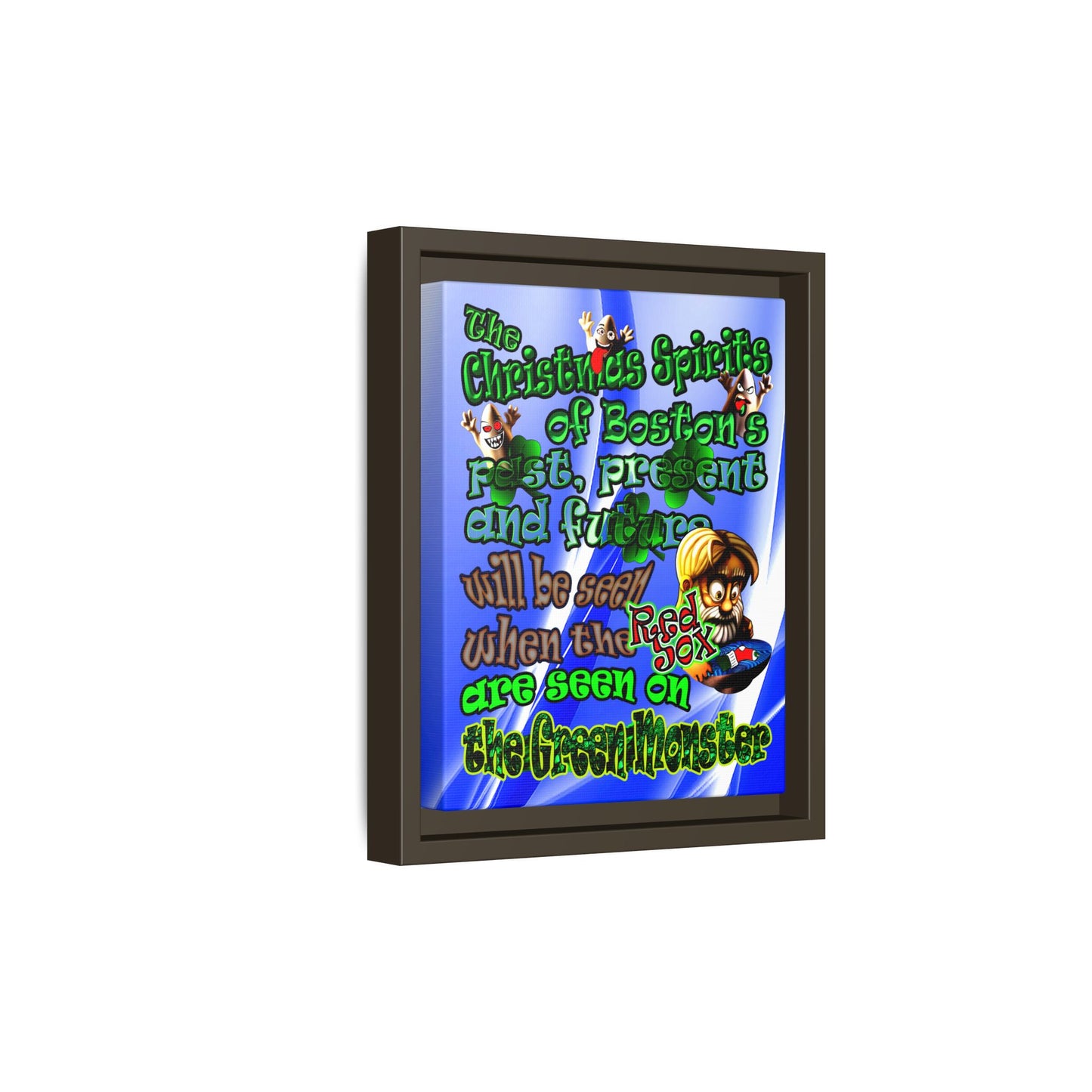 christmas spirits of boston - framed canvas art (blue-white wave)
