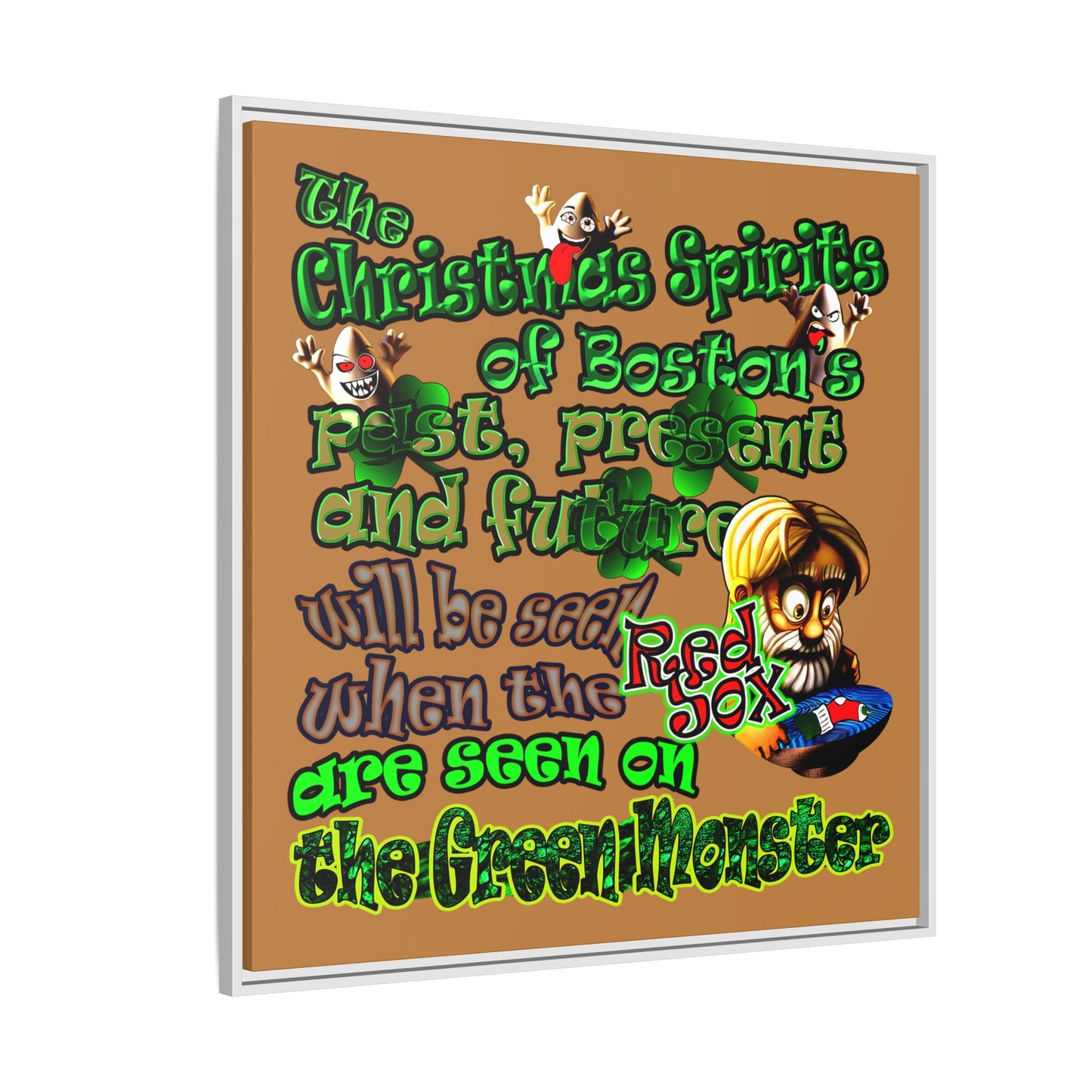christmas spirits of boston - framed canvas art (light brown)