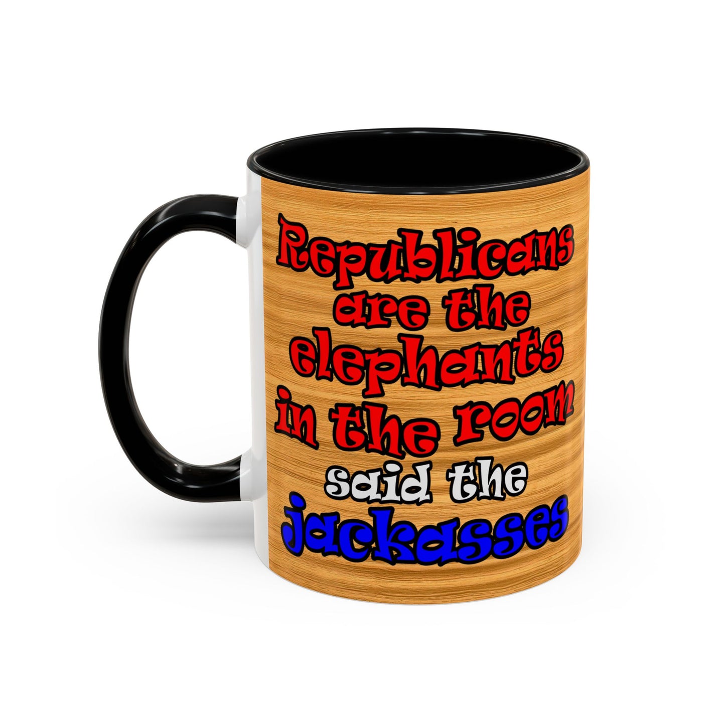 donkeys and elephants - Accent Mug (butterscotch wood finish)
