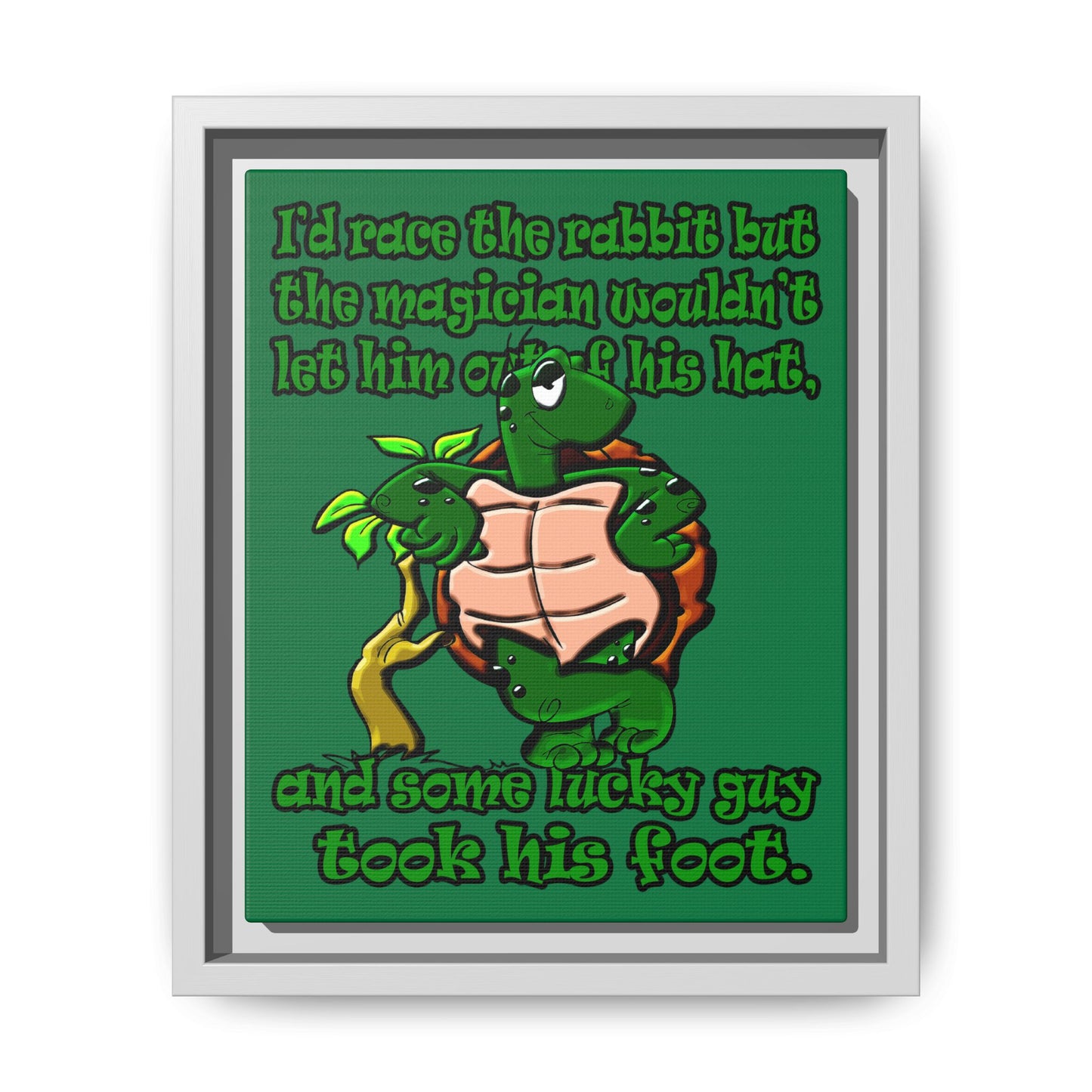 turtle race - framed canvas art (dark green)