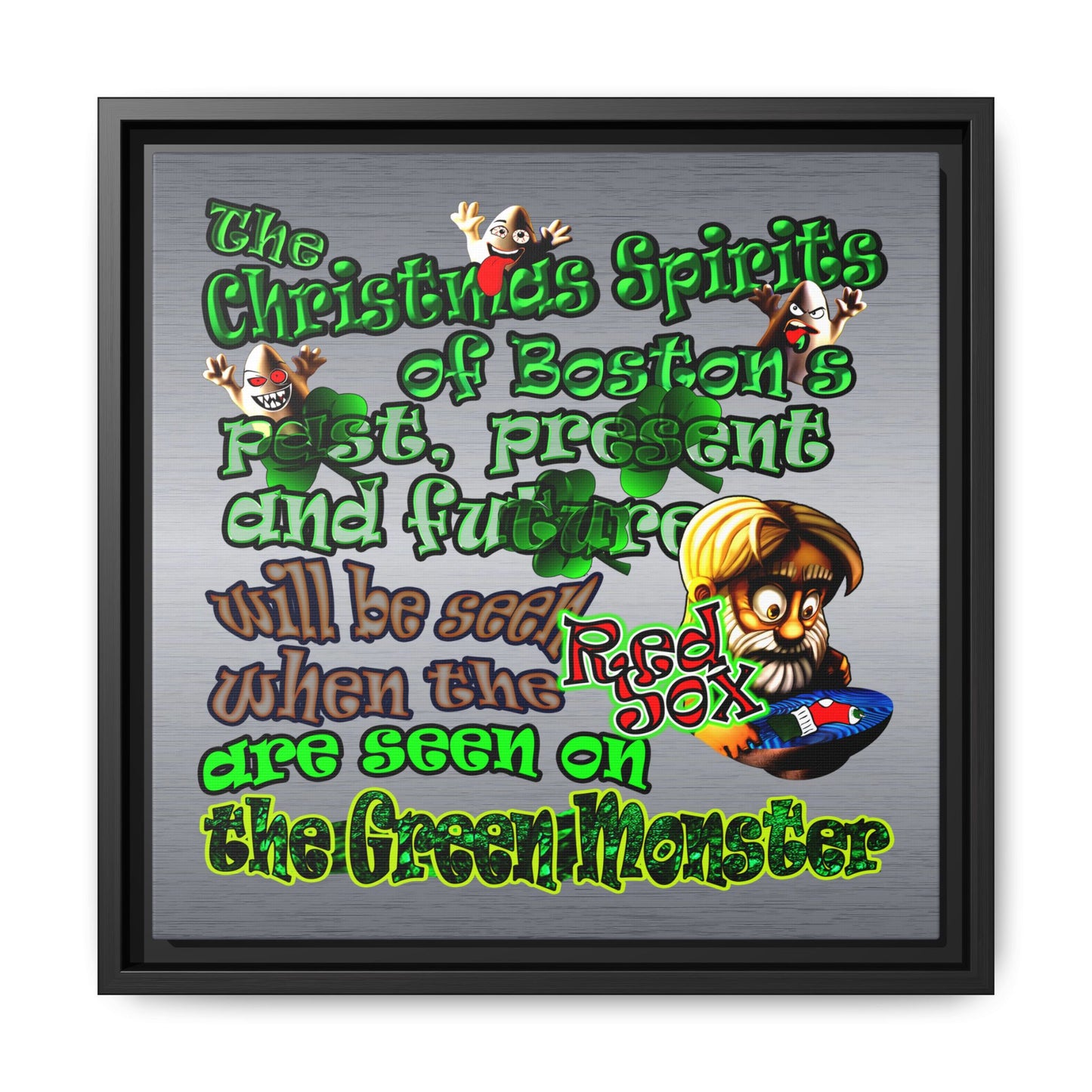 christmas spirits of boston - framed canvas art (brushed nickel)