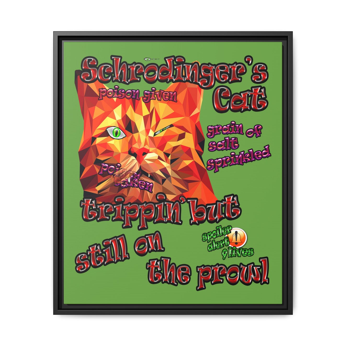 schrodinger's cat - framed canvas art (green)