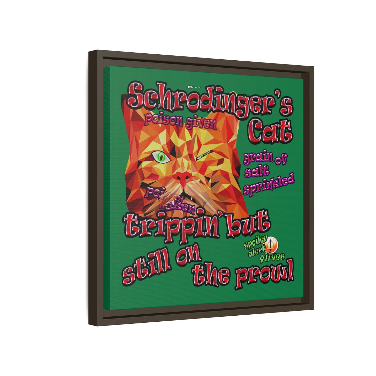 schrodinger's cat - framed canvas art (dark green)